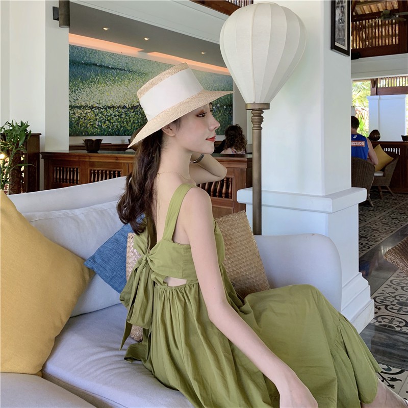 [Mã WAMT1505 giảm 10K đơn 0K] (Sẵn) Váy maxi đi biển hở lưng / Đầm maxi trắng dài thắt nơ | BigBuy360 - bigbuy360.vn