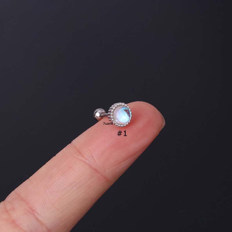 Khuyên tai đơn mặt tròn đính đá nhân tạo thép không gỉ dài 6mm 20G