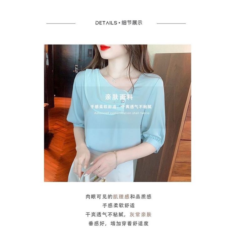 Áo chiffon thời trang hè 2022 tay ngắn dành cho nữ phong cách Pháp