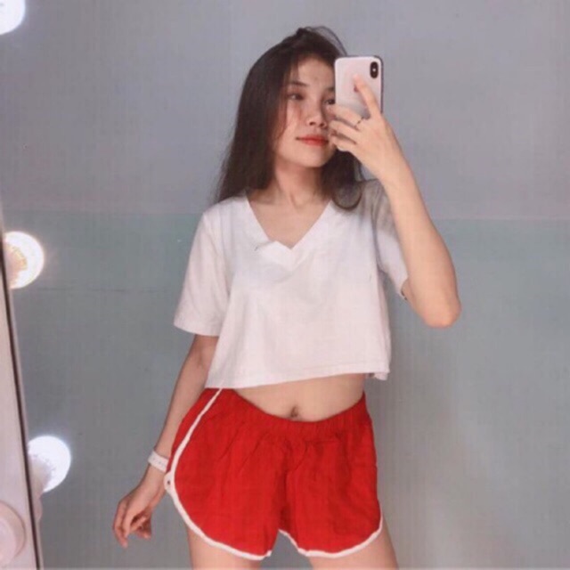 ÁO THUN CROPTOP CỔ V (chất đẹp) | BigBuy360 - bigbuy360.vn