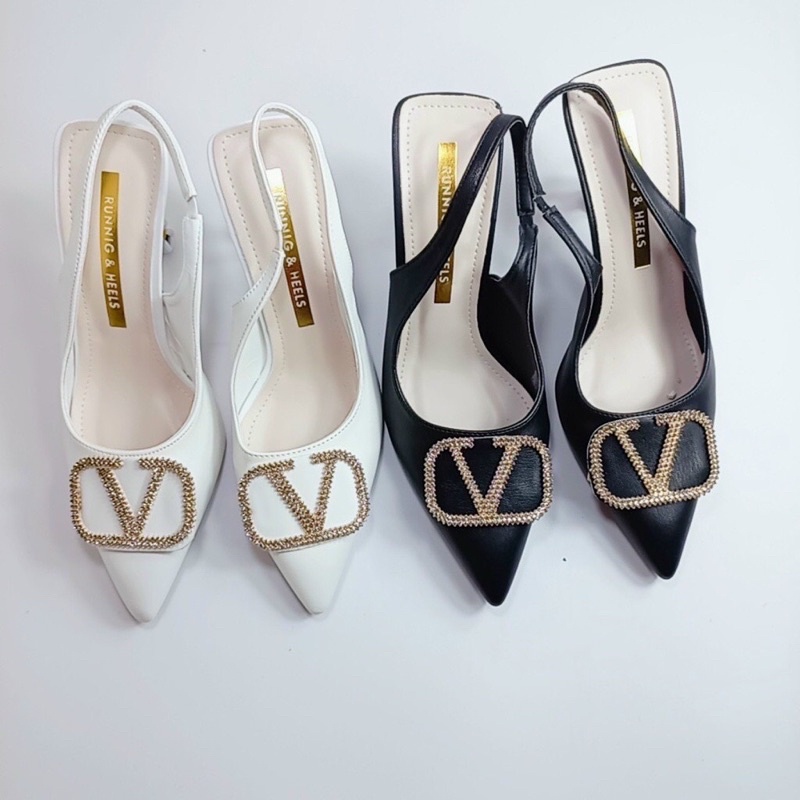 Giày sandal cao gót mũi nhọn tag V đá vàng gót nhọn 8p hàng đẹp