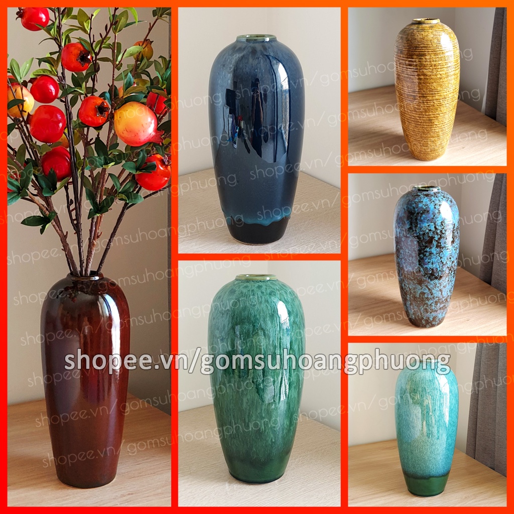 Bình hoa gốm sứ cao trên 30cm dáng vò cao miệng nhỏ