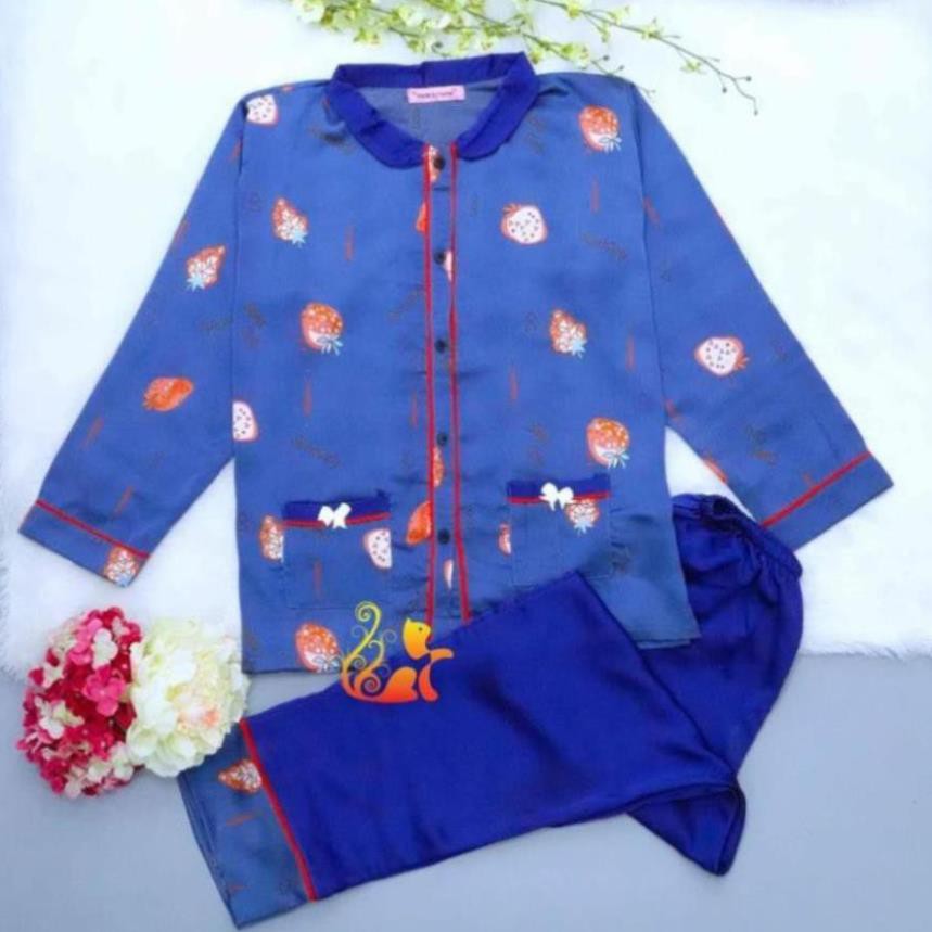 Đồ Mặc Nhà Pijama Satin Lụa Tay Dài Cao Cấp - "Cổ trụ nằm Trái Dâu" Siêu Mát - Dưới 60kg  ྆ ྇ ྇  ཾ  ཾ  ༷ ❕