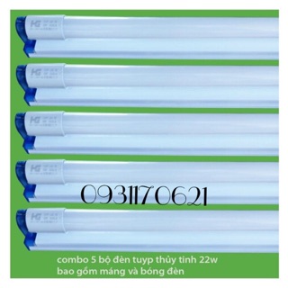 Bộ 5 Đèn Led Tuýp Thủy Tinh HG 22W 1,2m Ánh Sáng Trắng Và Máng Đèn Nắp Rời 1M2