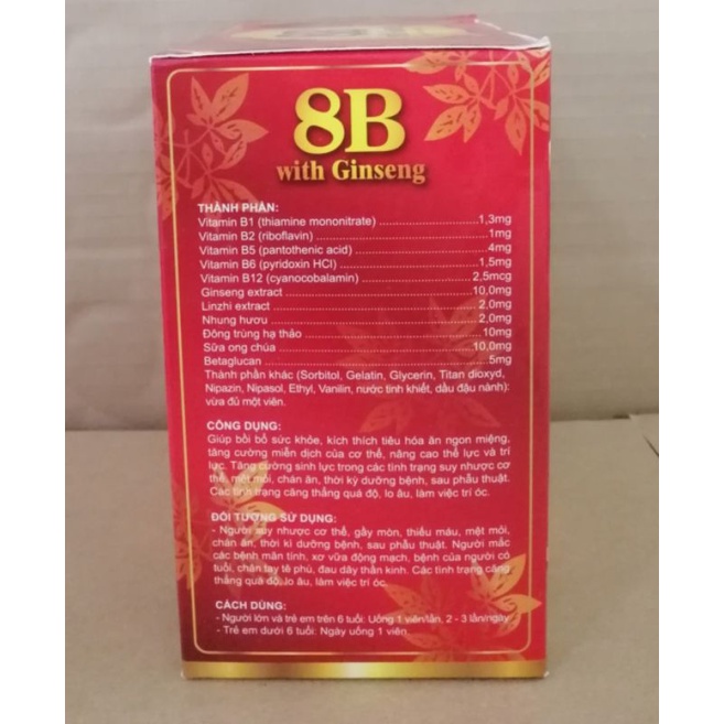 Vitamin 8B whit Ginseng, bồi bổ sức khỏe, tăng cường thể lực.