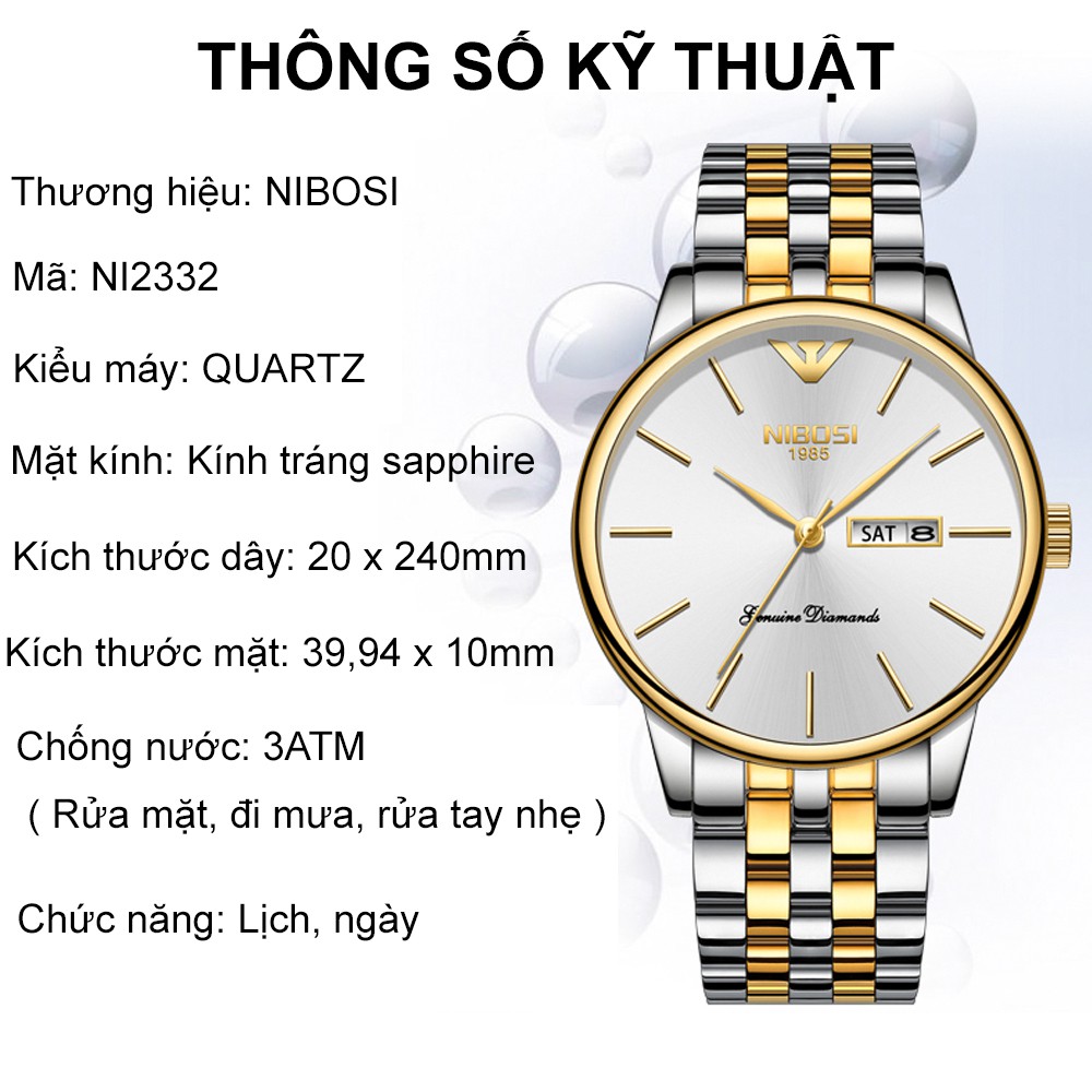 Đồng hồ nam NIBOSI 2332 dây thép đúc đặc kính tráng shappire lịch ngày cao cấp | BigBuy360 - bigbuy360.vn