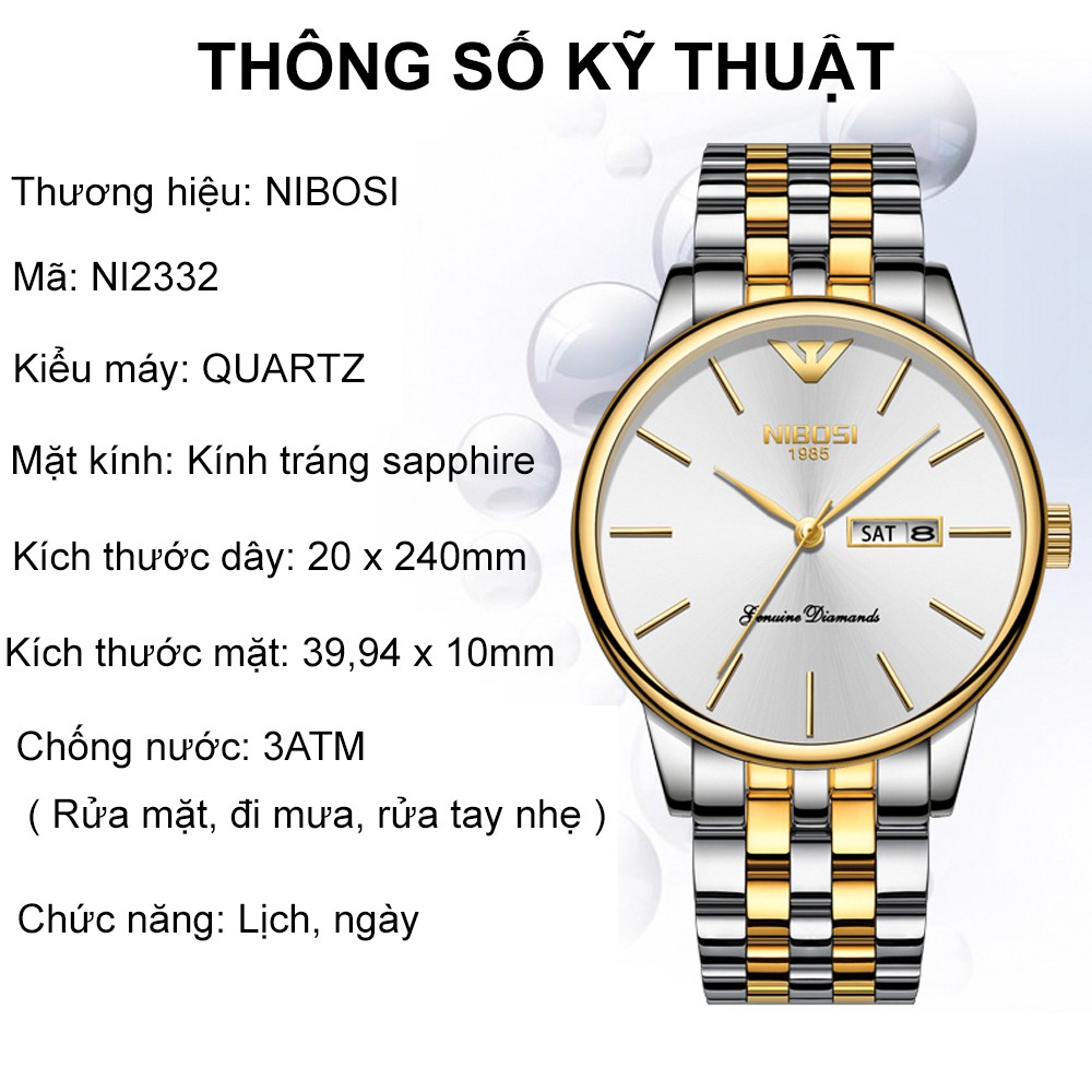 Đồng hồ nam NIBOSI 2332 dây thép đúc mặt kính tráng shapphire lịch ngày cao cấp | BigBuy360 - bigbuy360.vn