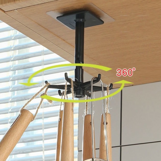 Móc Treo Đồ Đa Năng - Giá Tròn Treo Đồ Nhà Bếp Dán Tường 6 Móc Xoay 360 Độ Treo Đồ Đa Năng (Loại Mới)