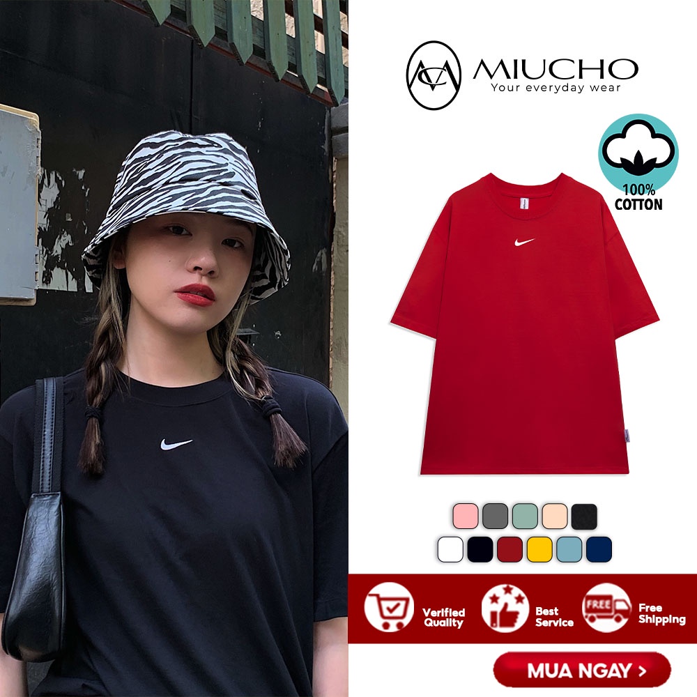 Áo phông nữ form rộng tay lỡ unisex đẹp, áo thun nữ form rộng tay lỡ unisex cotton hàn quốc AT067 Miucho in logo