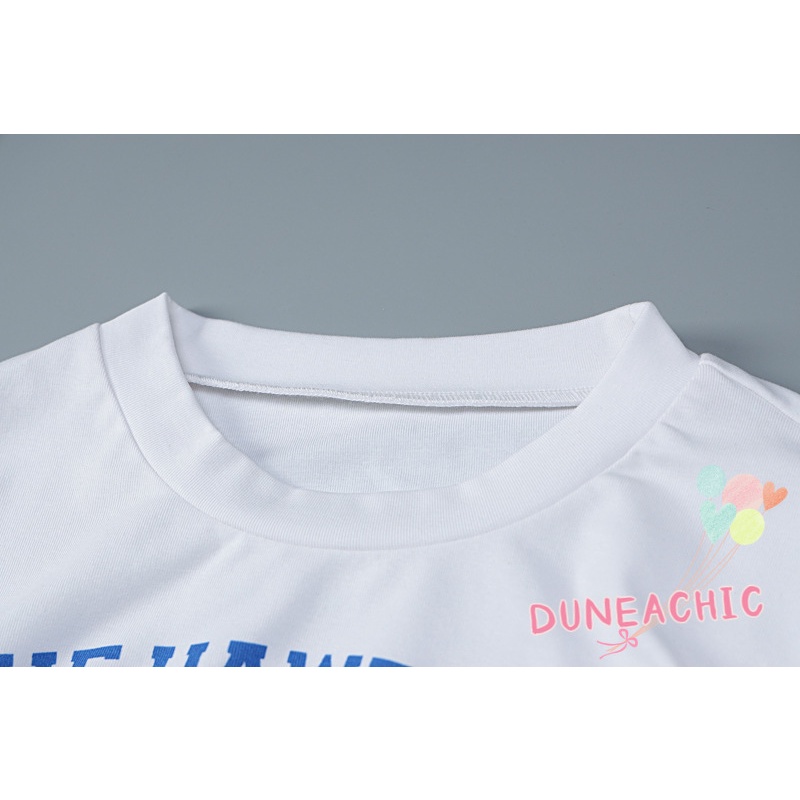 DUNEA Áo Thun Tay Ngắn Cổ Tròn Dáng Rộng In Chữ Thời Trang Cho Nữ