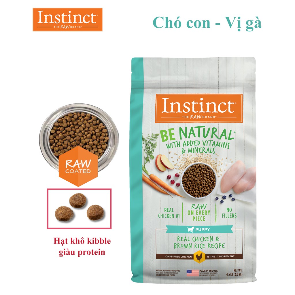 Thức Ăn Cho Chó Con Instinct Be Natural For Puppy Túi 2kg-Thịt Gà Và Gạo Lức