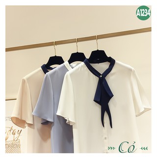 Áo sơ mi tay ngắn cột nơ - A1234