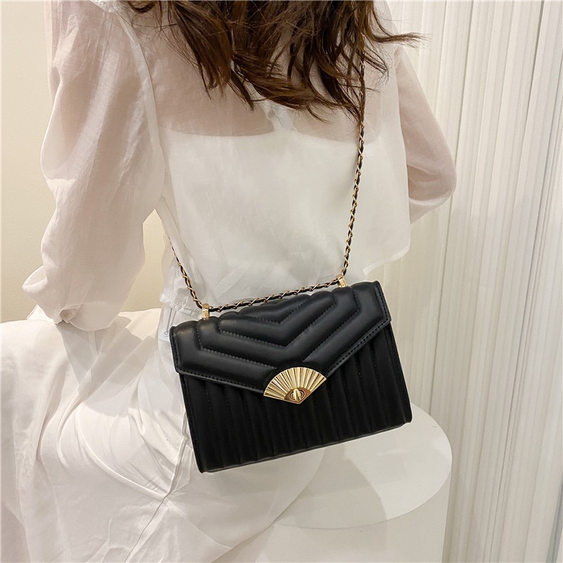 Túi Đeo JASMIN NOIR Chéo Nắp Lật Phối Dây Xích Họa Tiết Kẻ Sọc Cho Nữ