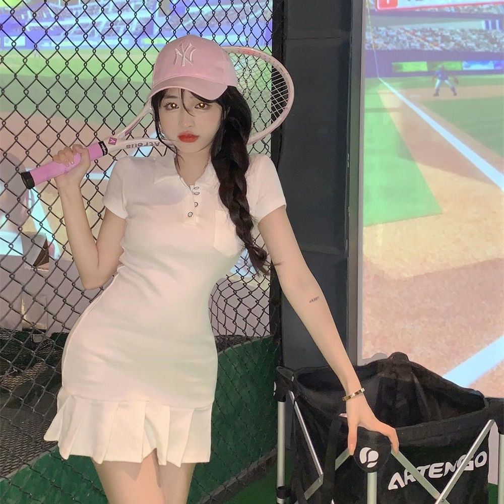 COZOK Đầm Tay Ngắn Cổ Bẻ Dáng Ôm Thời Trang Xinh Xắn Cho Nữ