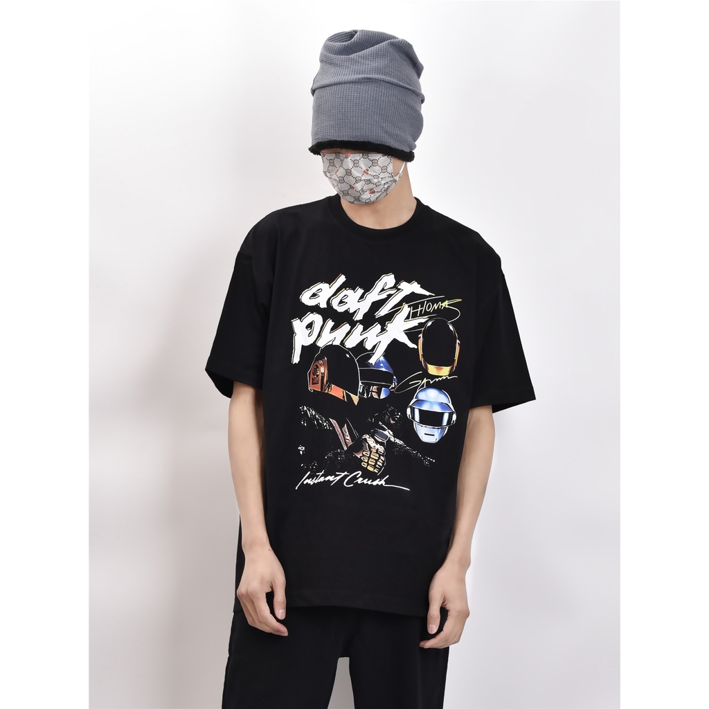 Áo Thun Vintage Daft Punk Tay Lỡ Unisex - Đen Cổ Tròn | Blackwork