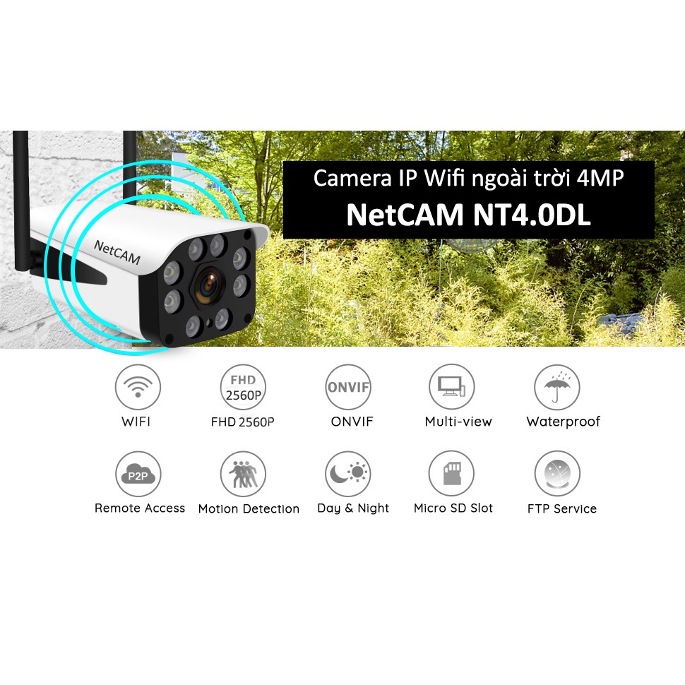 [Mã ELMS5 giảm 7% đơn 300K] Camera giám sát IP wifi ngoài trời NetCAM NT5.0DL 5MP - Hãng Phân Phối Chính Thức