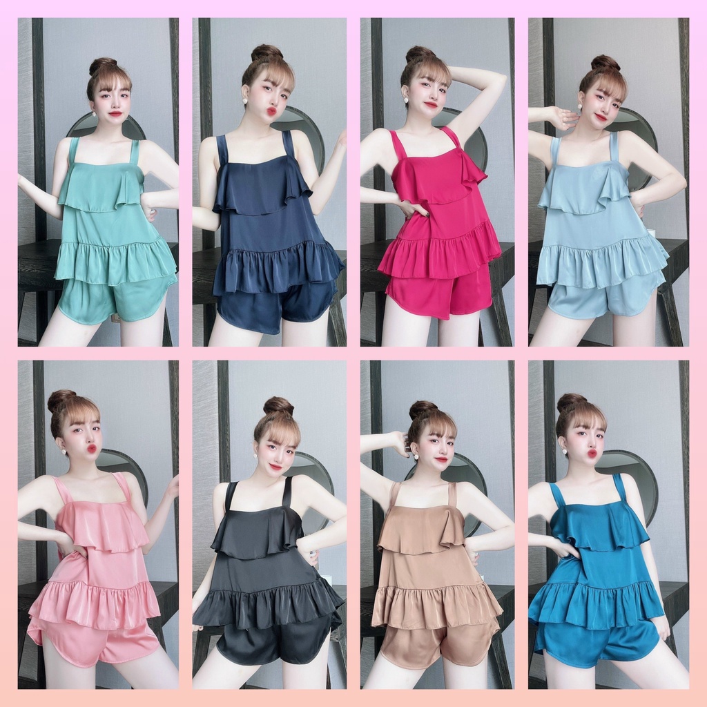bộ đồ ngủ hai dây bảng  sexy nữ đồ lụa satin mềm mịn mát - CN31
