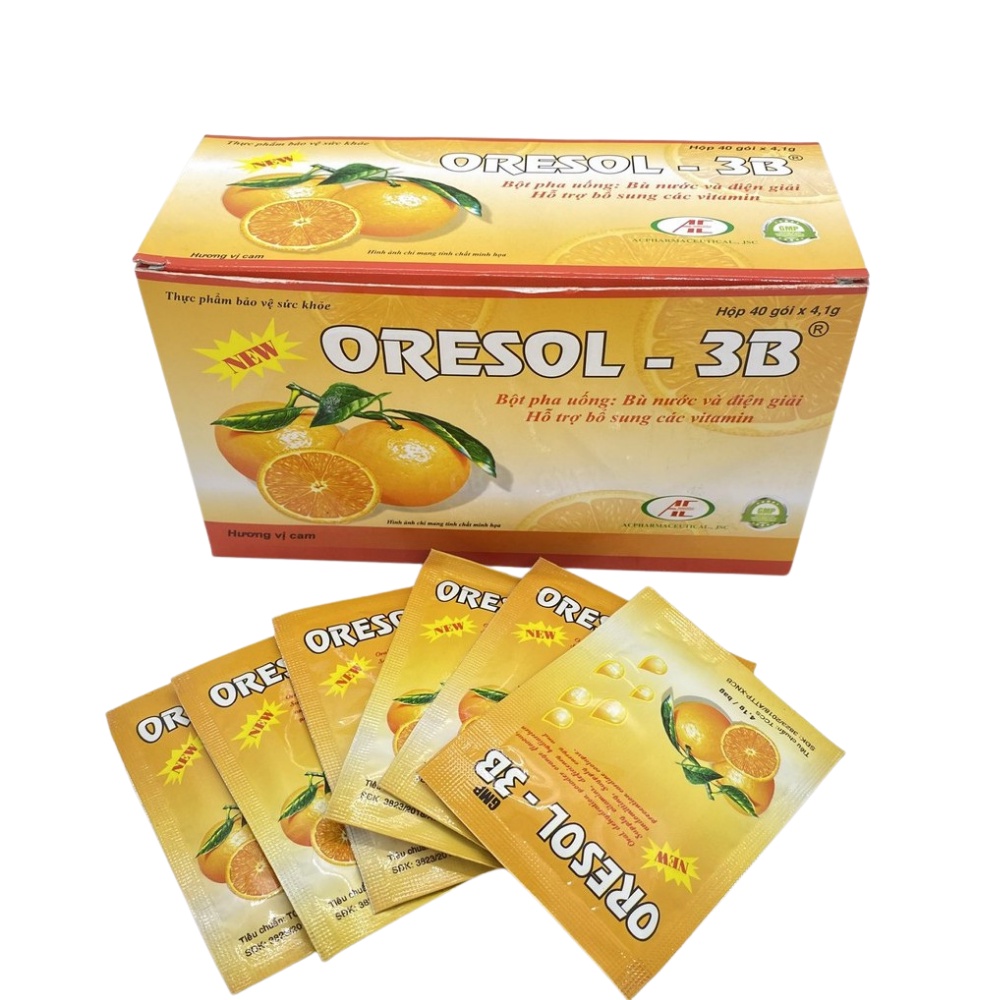 ORESOL 3B Bù Nước Và Điện Giải Hương Cam Hộp 40 Gói, Phòng Ngừa Mất Nước Do Tiêu Chảy