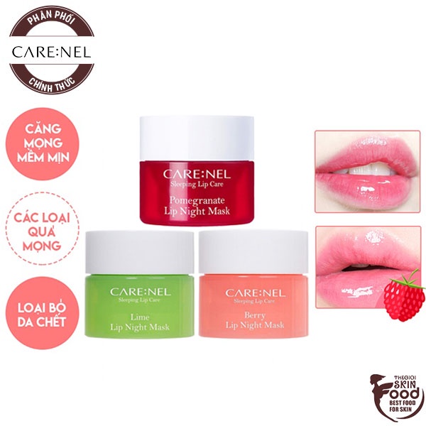 Mặt nạ ngủ dưỡng ẩm môi hồng hào căng mọng Hàn Quốc Care:nel Berry Lip Night Mask
