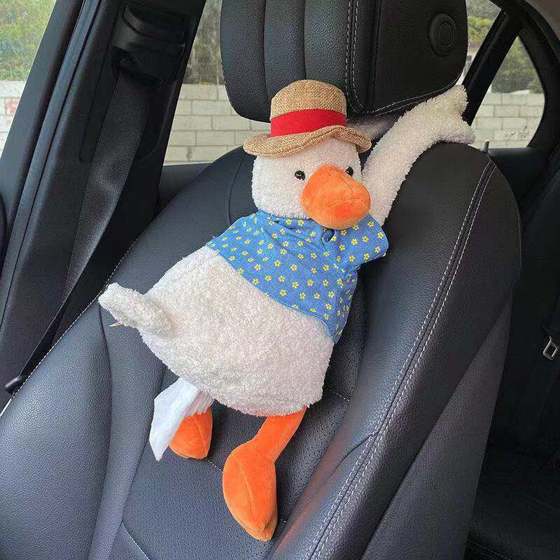 Hộp Đựng Khăn Giấy Hình Vịt Bông Dễ Thương Treo Xe Hơi