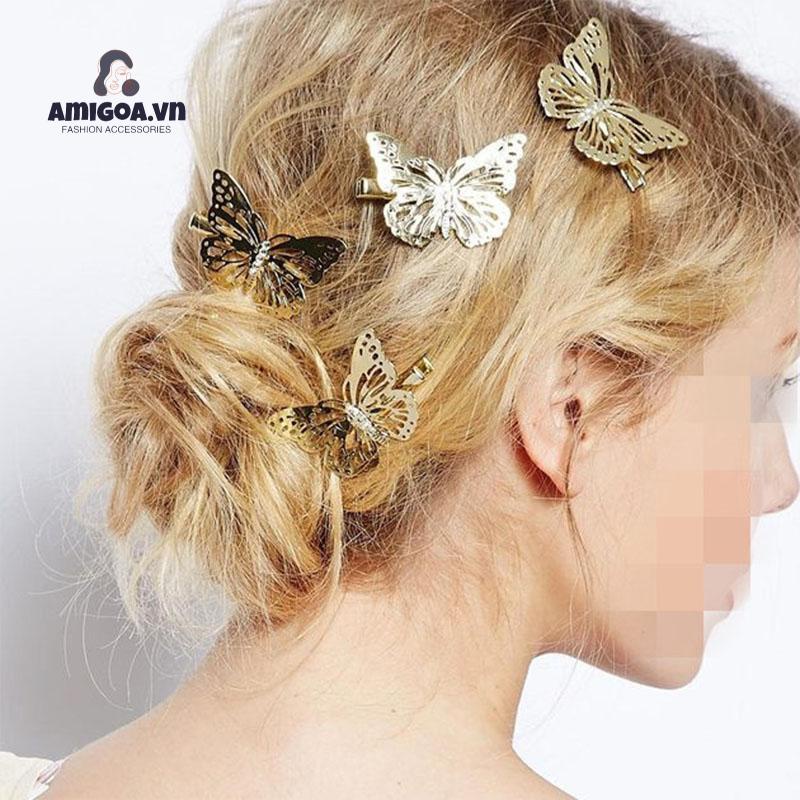 ✨✨Kẹp tóc thời trang cổ điển hình con bướm màu vàng rỗng