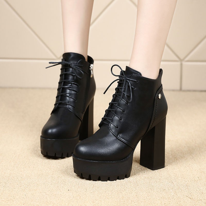 Giày Bốt Martin Cổ Thấp Da Pu Gót Dày Phối Khóa Kéo Thời Trang Mùa Đông 2023 Dành Cho Phụ Nữ Size 34 - 39