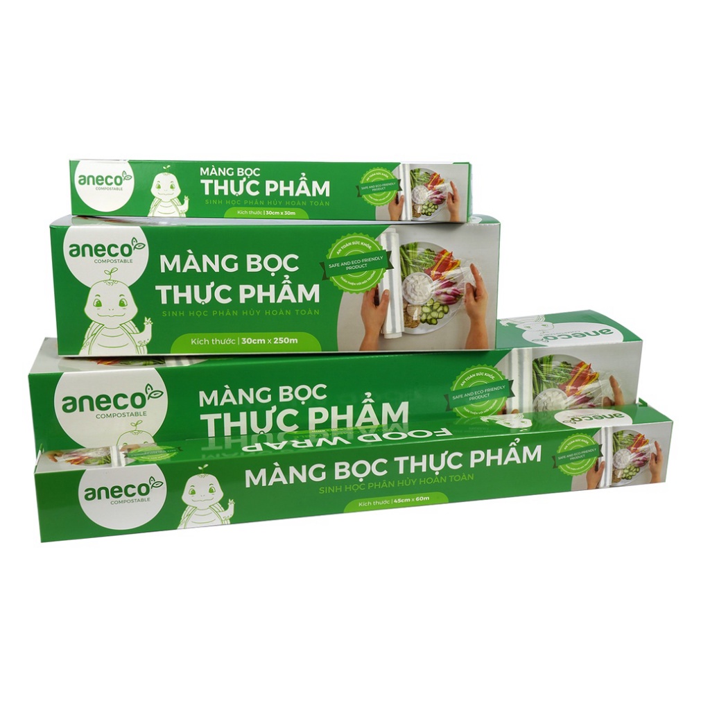 Màng bọc thực phẩm ANECO, an toàn vệ sinh thực phẩm, thân thiện môi trường, tự huỷ hoàn toàn từ 6 -12 tháng