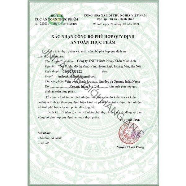 Viên uống thanh lọc máu, sạch mụn Organic India Neem