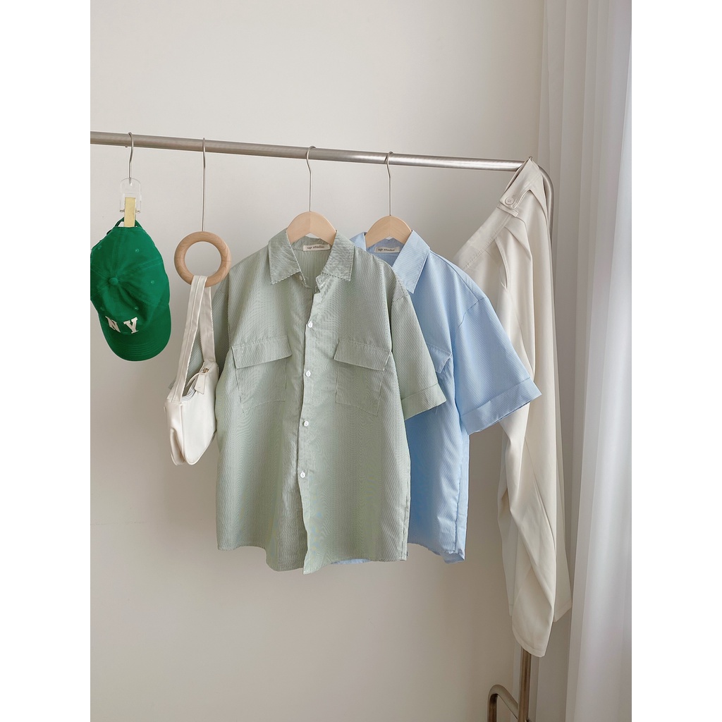 [Ảnh thật/Video] Áo sơ mi kẻ túi ngực 2 bên form rộng siêu xinh không nhăn