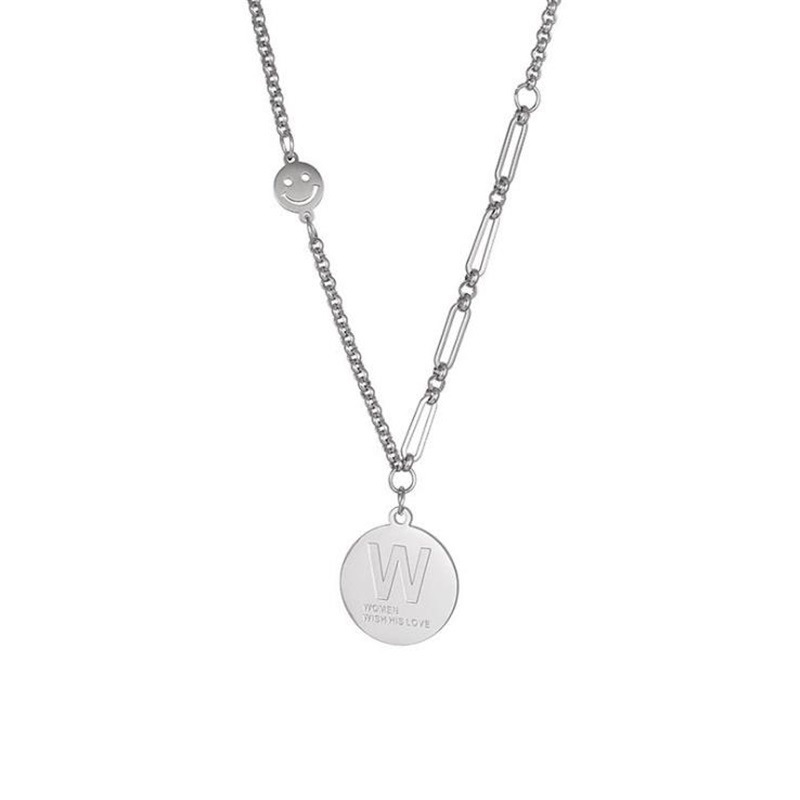 Dây Chuyền Thép Titan Mặt Tròn Khắc Chữ W 23583 Phong Cách Hip Hop Đơn Giản Thời Trang Cho Nam Và Nữ