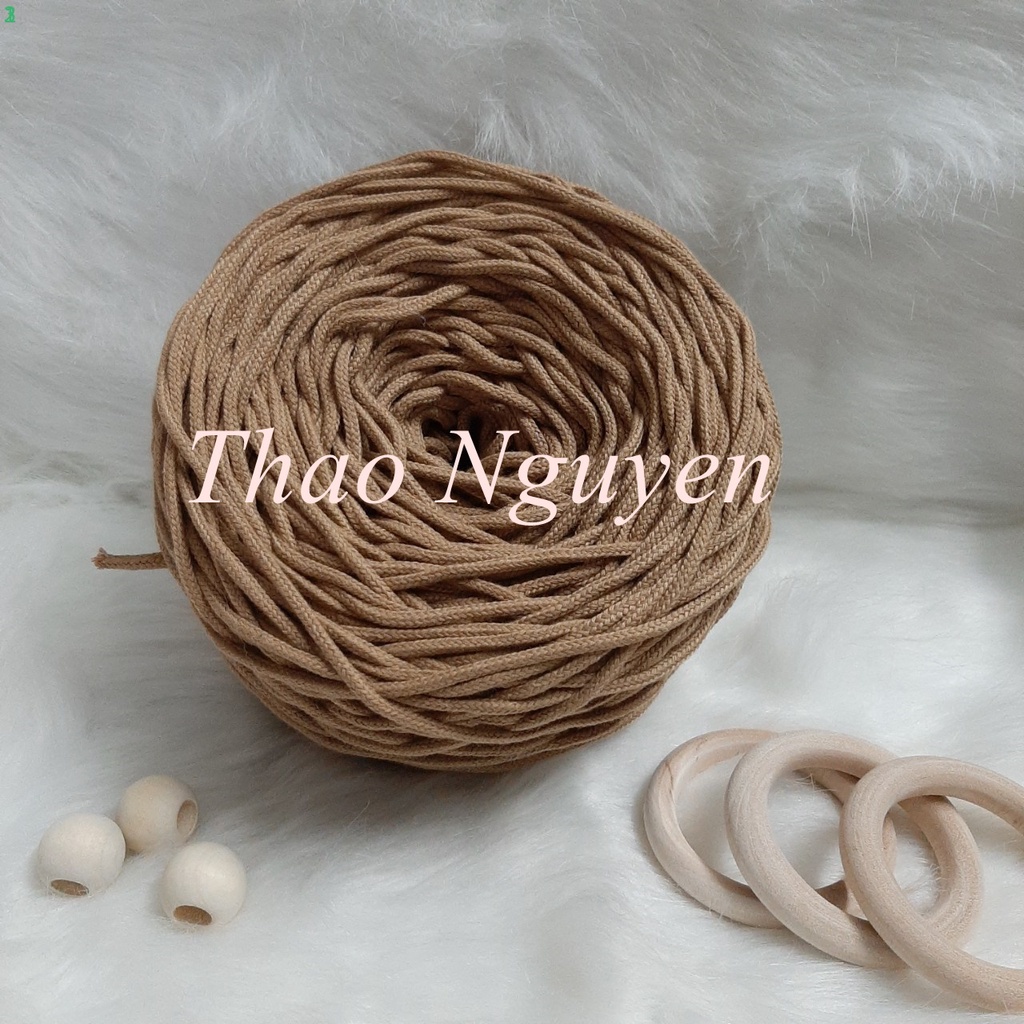 Dây thừng  dệt mắt na đan macrame, đan túi, sz 3mm, Màu BE ĐẠM