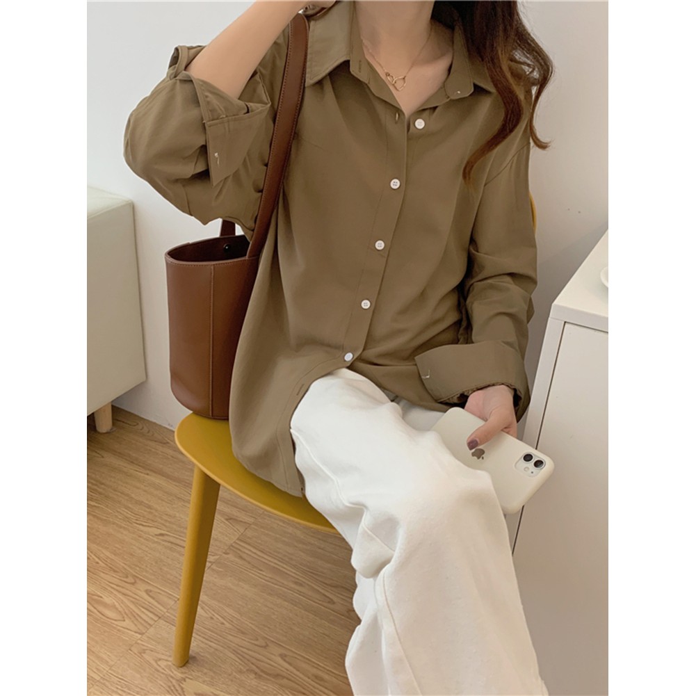 [CÓ SẴN] Áo sơ mi nữ trơn dài tay phong cách Hàn Quốc | BigBuy360 - bigbuy360.vn