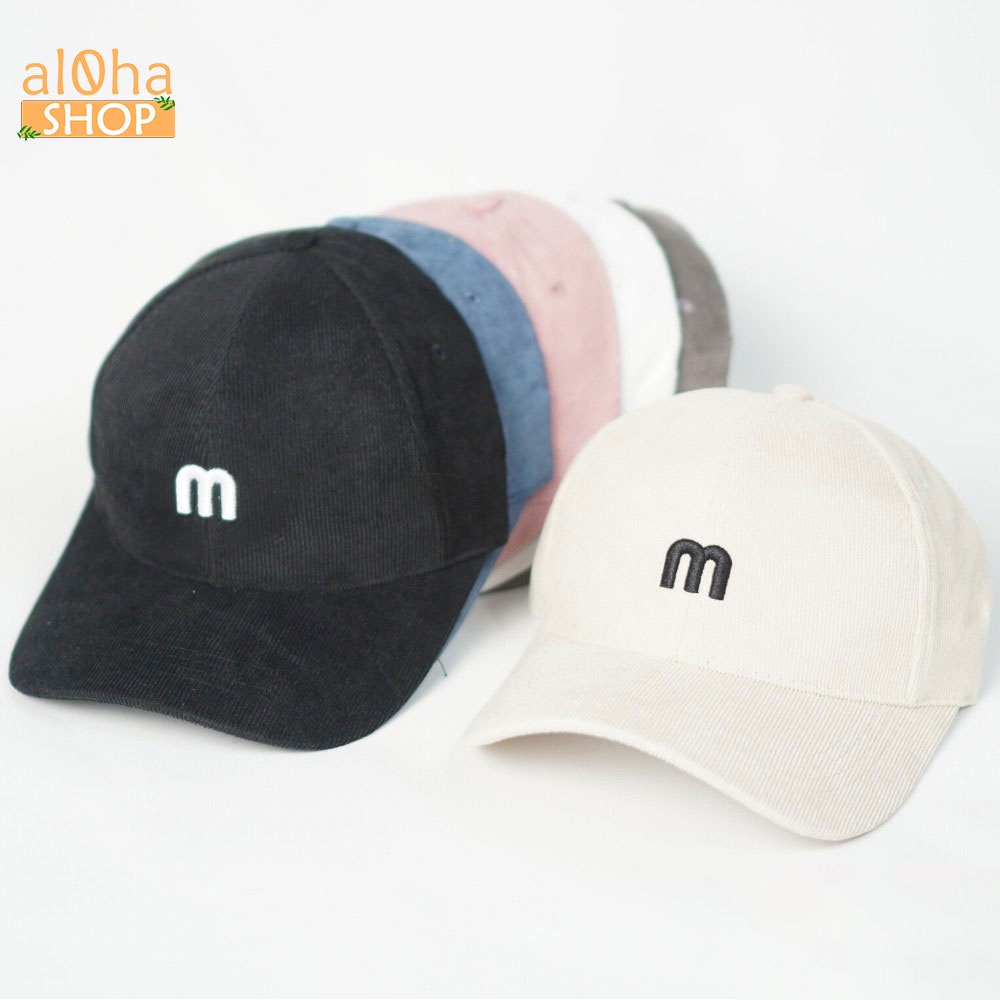 Mũ lưỡi trai - nón Ulzzang vải kết nhung thêu chữ M unisex nam nữ chống nắng - al0ha Shop
