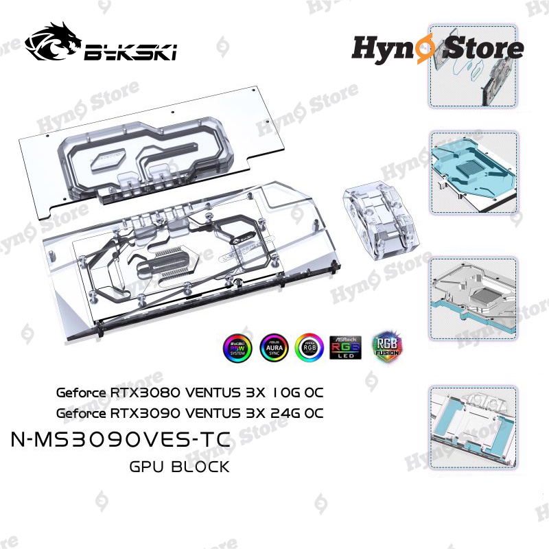 Block tản nhiệt nước VGA Bykski 2 mặt VRAM MSI Ventus N-AS3090TUF-TC  Tản nhiệt nước custom - Hyno Store