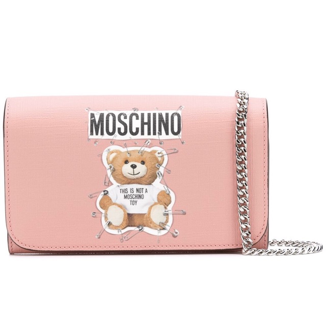 Túi Moschino Safety Pin Teddy Chain Wallet hồng hàng sẵn - hàng chuẩn Authentic sản xuất tại Ý #Made_In_Italy