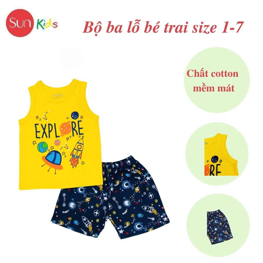 Đồ bộ bé trai, bộ ba lỗ cho bé chất thun cotton, nhiều màu, size 1-7 tuổi - SUNKIDS