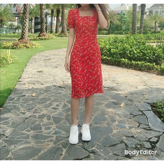 ĐẦM HOA CỔ VUÔNG TAY PHỒNG