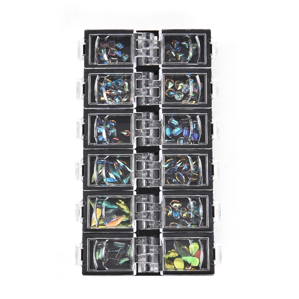 Set 12 hộp đá quý nhân tạo lấp lánh trang trí móng nghệ thuật 3D