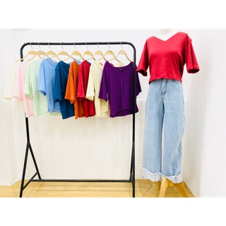 Áo thun cổ tim croptop nhiều màu