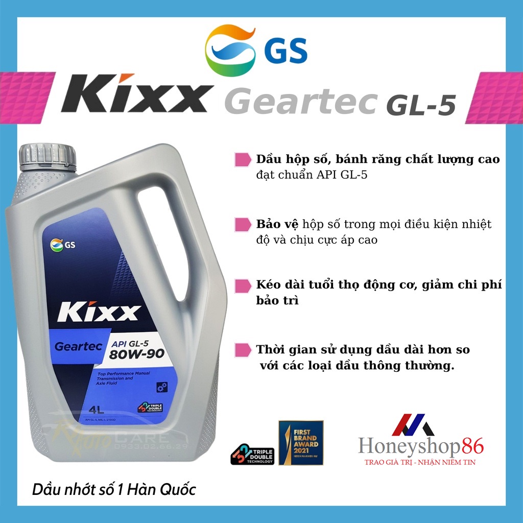[Nhớt Hộp Số Sàn] Dầu Kixx Geartec GL-5 80W-90 HONEYSHOP86
