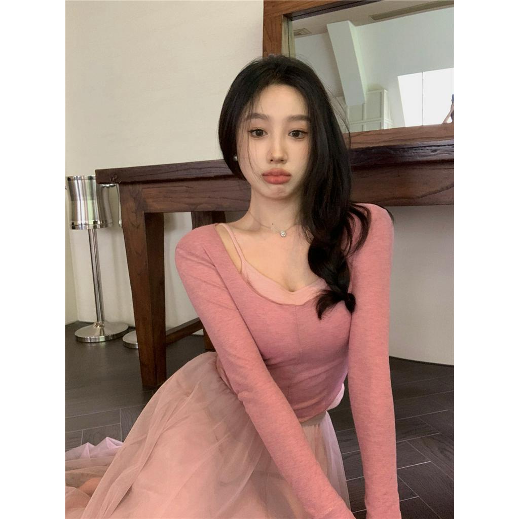 Set Áo Dây Dệt Kim Chống Nắng Có Miếng Lót Ngực Thời Trang Hong Kong Mùa Hè Cho Nữ