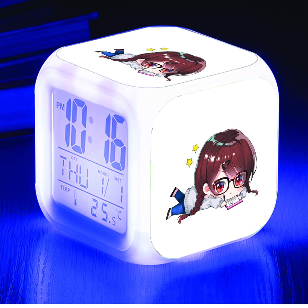 Đồng hồ báo thức để bàn in hình Kanojo Okarishimasu DỊCH VỤ THUÊ BẠN GÁI đèn LED đổi màu chibi anime