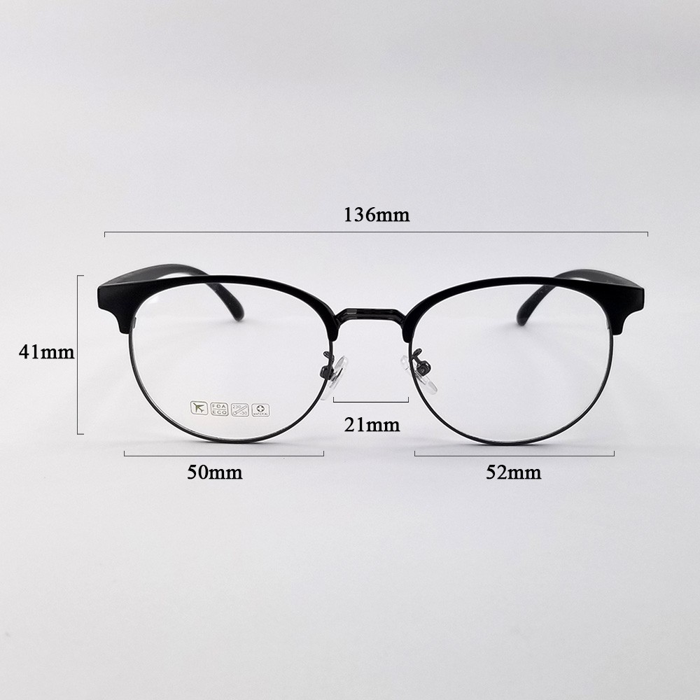 Gọng kính cận nam nữ tròn màu hồng, đen nhám chất liệu nhựa - kim loại 6214. Có sẵn tròng giả cận 0 độ chống tia UV | BigBuy360 - bigbuy360.vn
