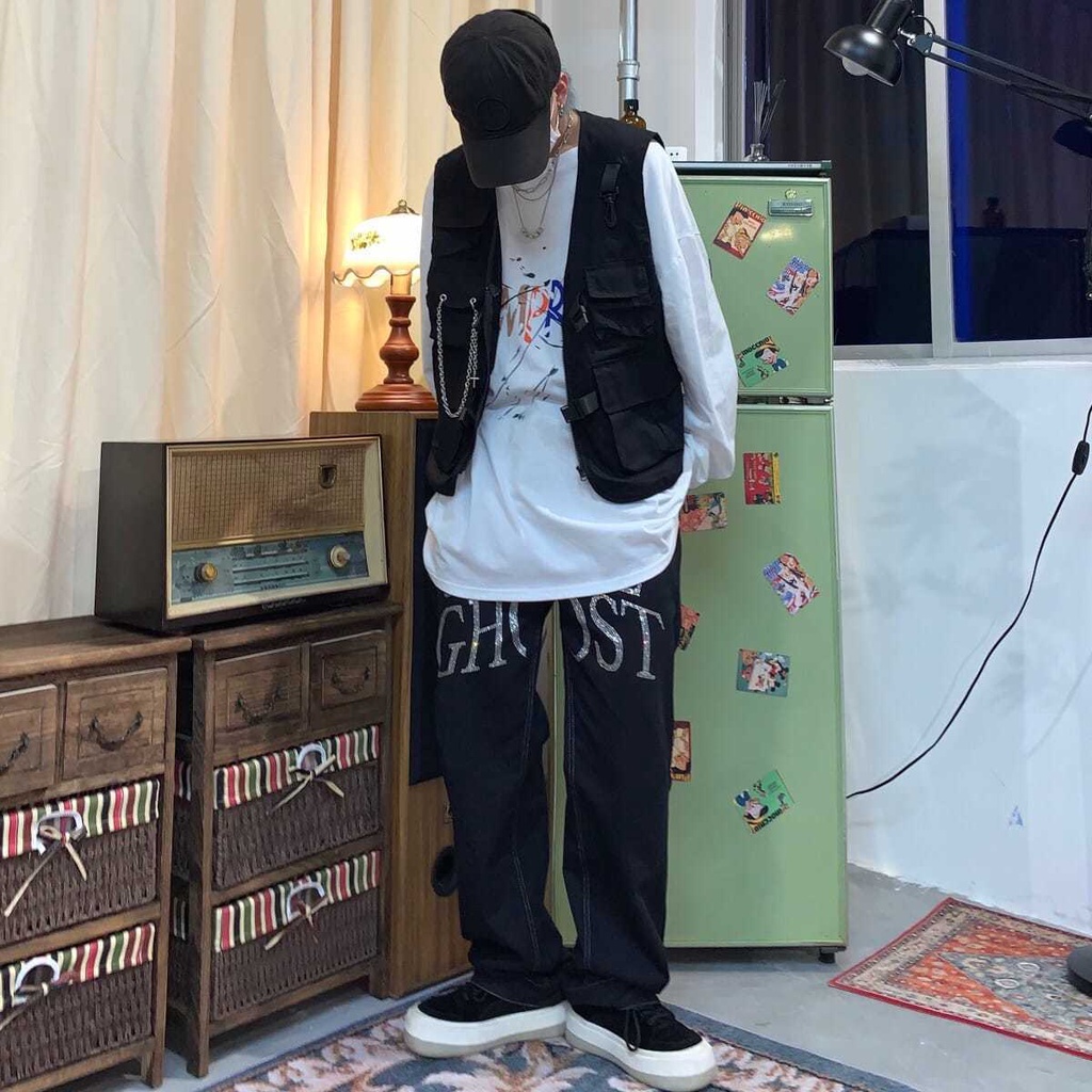 Áo Khoác Ghi Lê Nhiều Túi Phong Cách Hip Hop Nhật Bản Thời Trang Cho Nam