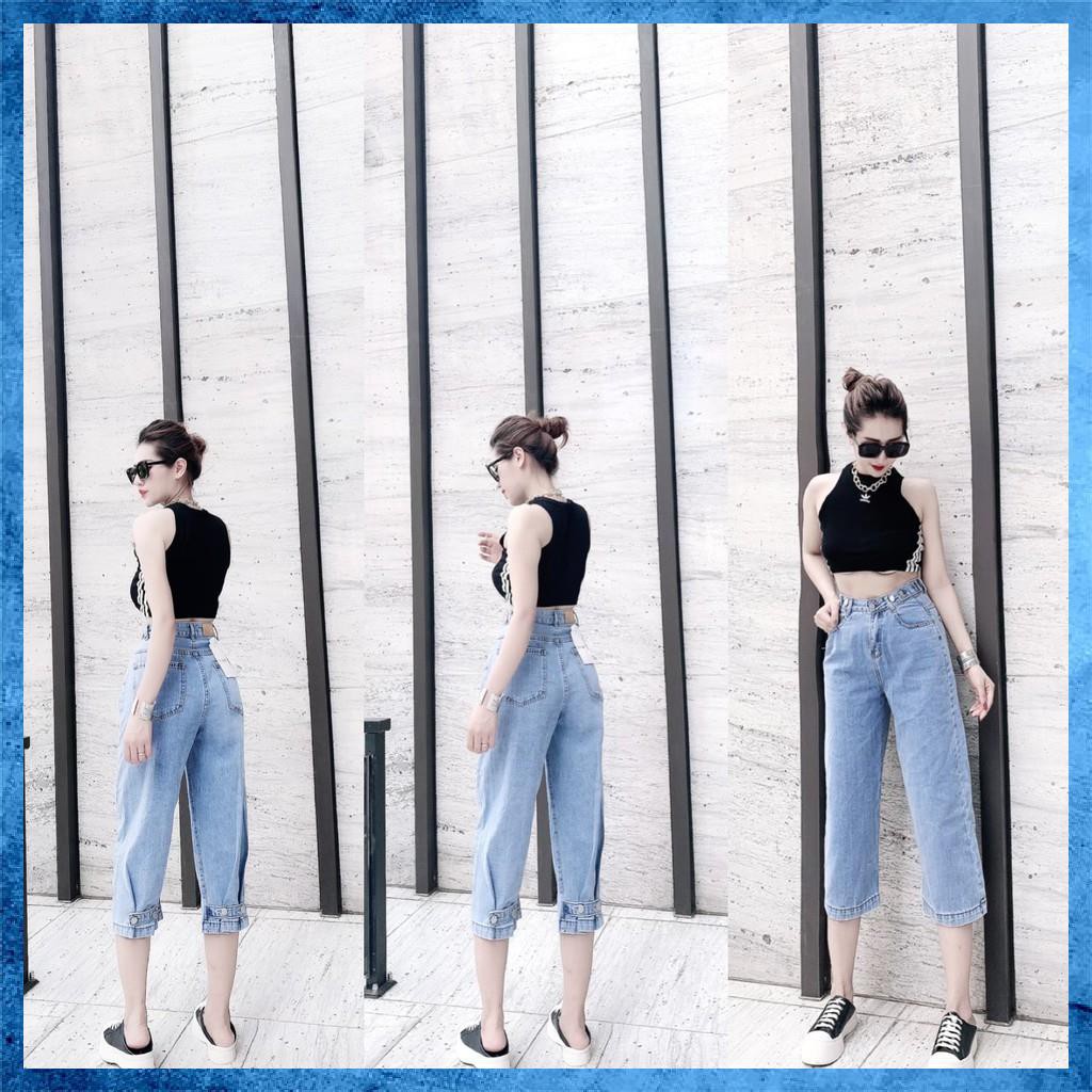 [Jeans nữ thiết kế] Quần bò lỡ trơn dáng suông, quần jeans lửng lưng cao túi chéo. Mã L3145 | BigBuy360 - bigbuy360.vn