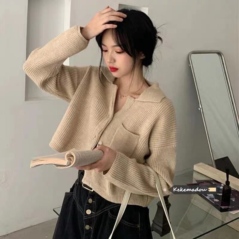 Áo Khoác cardigan Dệt Kim Tay Dài Màu Trơn Phong Cách Hàn Quốc Thời Trang Mùa Thu Hàng Mới