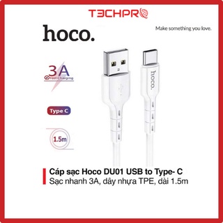 Cáp sạc typec nhanh 2.4a hoco du01 type c dây pvc siêu bền - truyền dữ liệu tốc độ cao - techpro