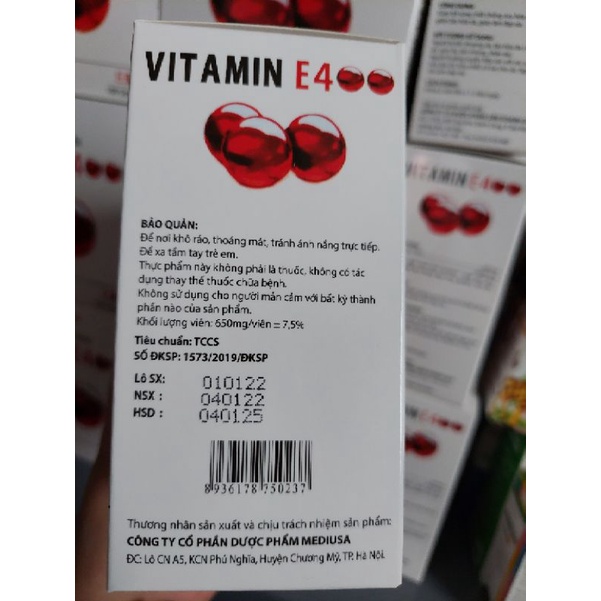 VITAMIN E 400 Đỏ kèm lô hội giúp sáng và đẹp da. hộp 10 vỉ * 10 viên