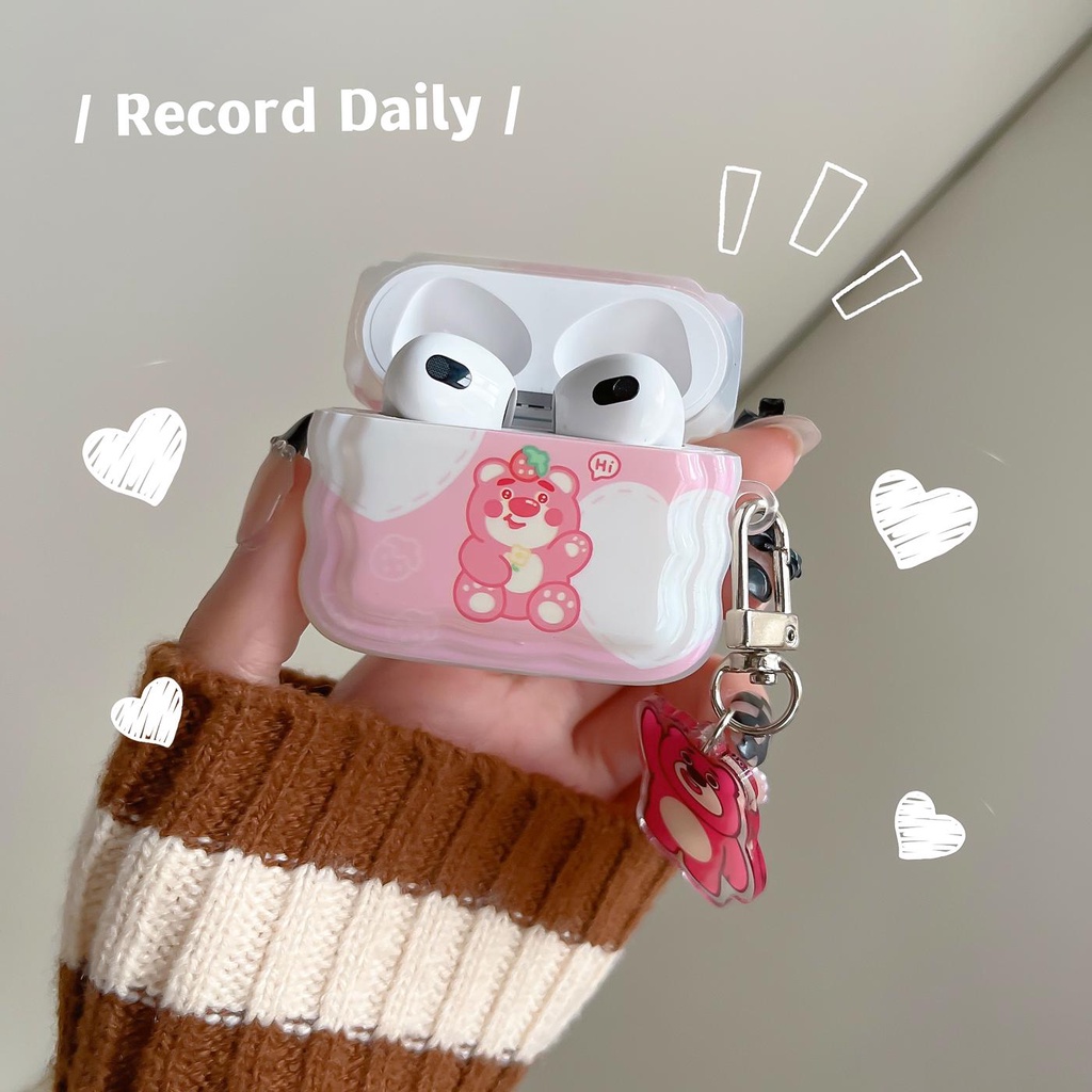 Vỏ Bảo Vệ Hộp Sạc Tai nghe không dây AirPods 1 2 pro gen3 2021 Bằng Silicon TPU Mềm Hình Chú Gấu &amp; Dâu Tằm Dễ Thương