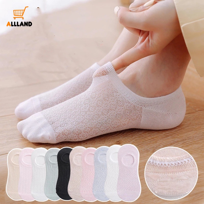 1 Đôi Vớ Lưới Cotton Mỏng Cổ Thấp Thoáng Khí Chống Trượt Dễ Thương Dành Cho Bạn Nữ